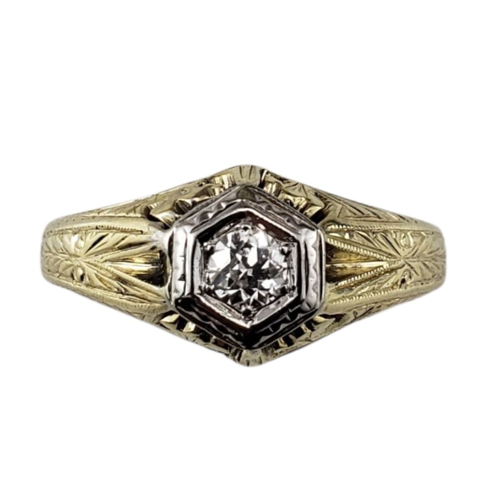 14K Two-Tone Gold Filigree Diamond Art Deco Style Ring Size 8.25 #21252